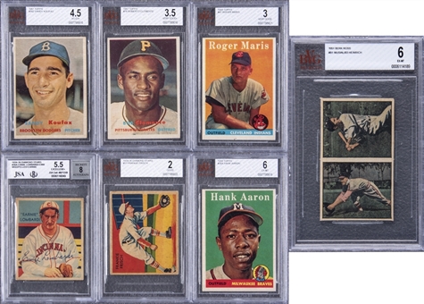 1934-1958 Topps and Assorted Brands Hall of Famers and Stars BVG-Graded Collection (7 Different) – Featuring Aaron, Koufax and Clemente